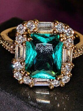 NWT 14k Gold filled green crystal ring adjustable size